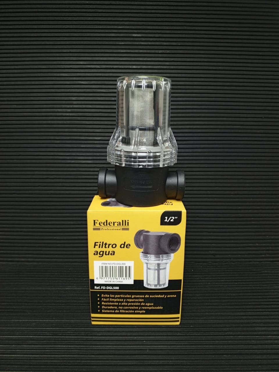 Filtro de agua en línea Federalli de 1/2", modelo FD-DGL500