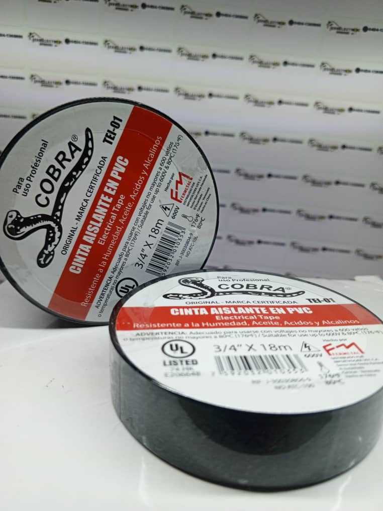 Cinta aislante eléctrica profesional de PVC marca Cobra (TEI-01)