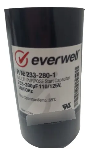 Capacitor de arranque Everwell 233-280 µF y 110/125V.