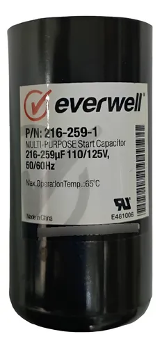 Capacitor de arranque Everwell de 216-259µF y 110/125V