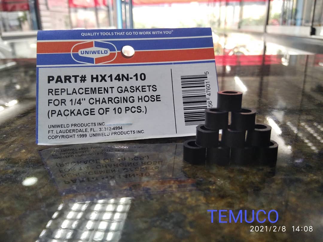 Empaques de repuesto Uniweld (HX14N-10) para mangueras de carga de 1/4"